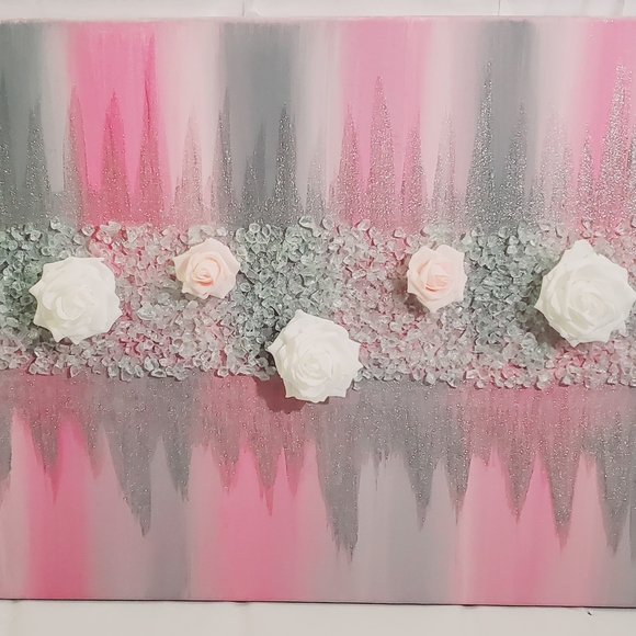 Elegant Pink and Gray Floral Painting